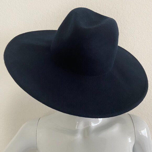Chic Navy-Blue Wide Brim Fedora Hat- One Size Fits Most, Women's Wool Fedora Hat - Picture 2 of 15